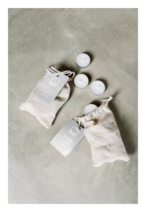 Leeff Theelichtjes in jute zakje met mooie boodschap, per 10 ()