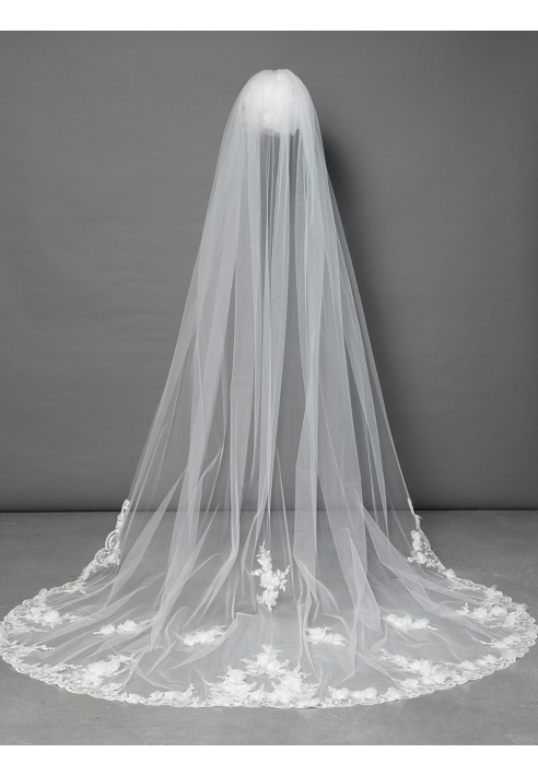 Poirier Enkellaagse Sluier met Luxe Bloemversiering S117-300/1/MED - 300 cm ()