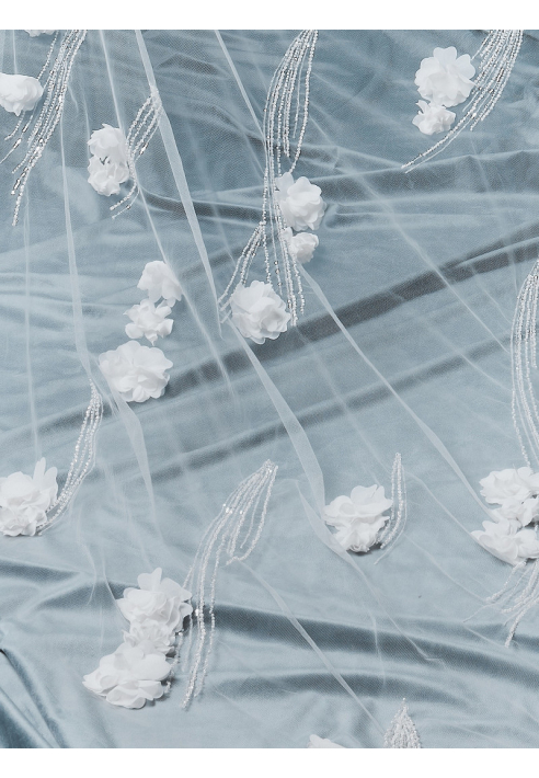 S75516-300-1 sluier met 3D bloemen and parels