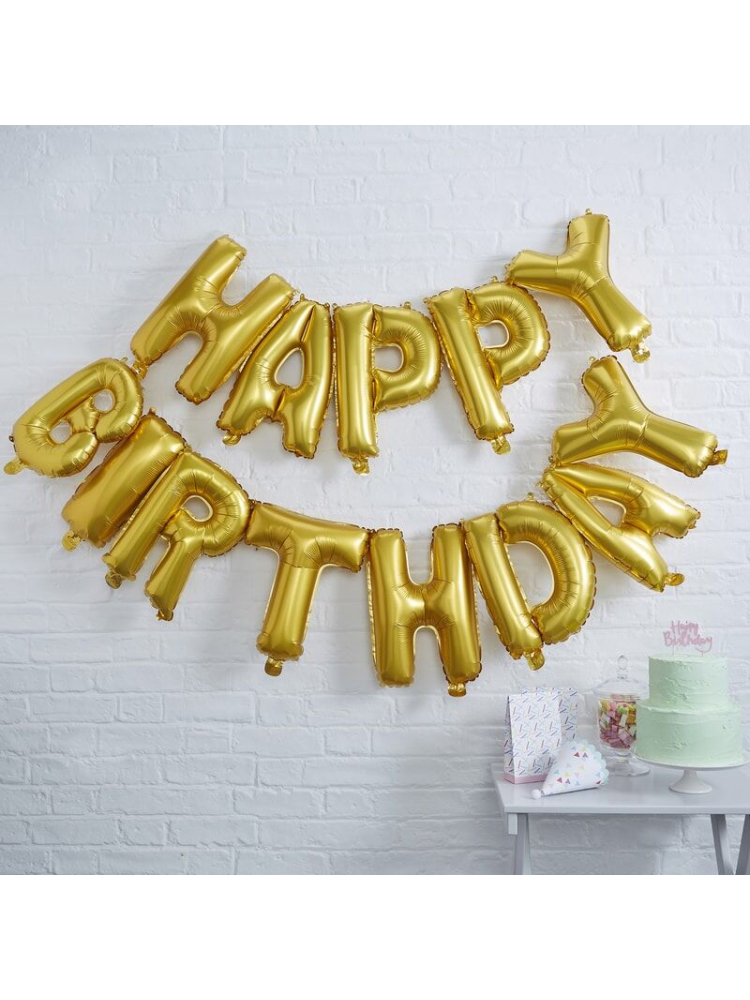 Gouden Happy Birthday folieballonnen | Pick & Mix main product photo